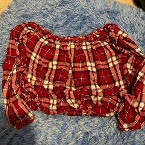 Gingham crop top red white and black with bow